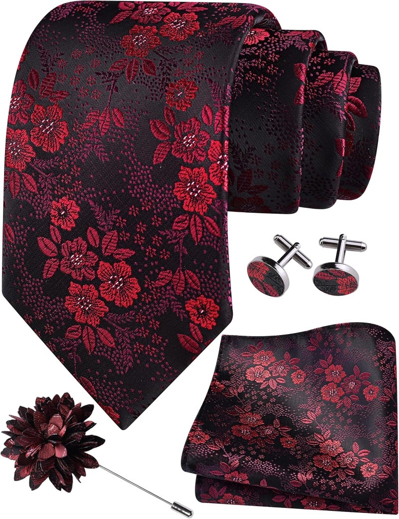 GUSLESON 3.15"（8cm） Mens Floral Tie and Lapel Pin Necktie Hankerchief Cufflinks Set for Men - Image 1